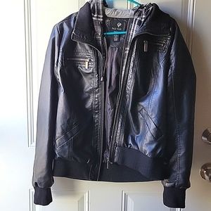 Early 2010s full tilt faux leather bomber sweatshirt jacket